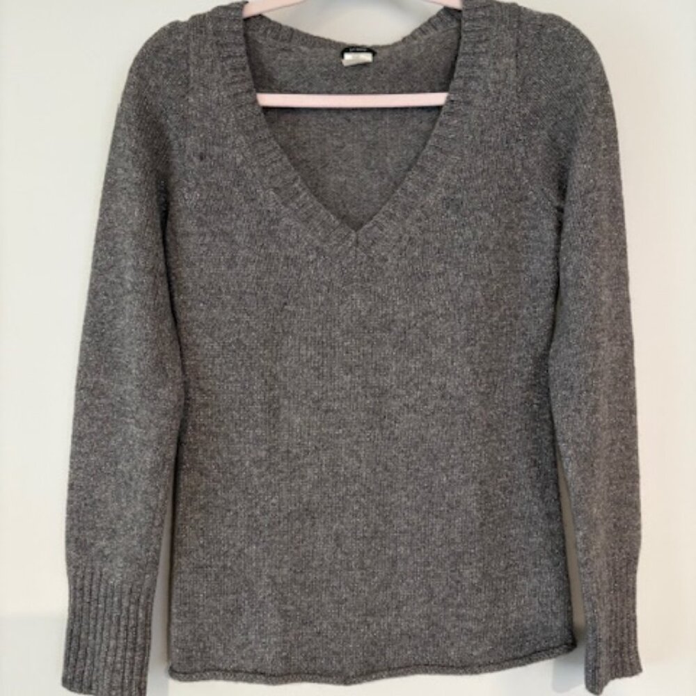 J.Crew, Grey Shimmer V-neck Sweater, Size S